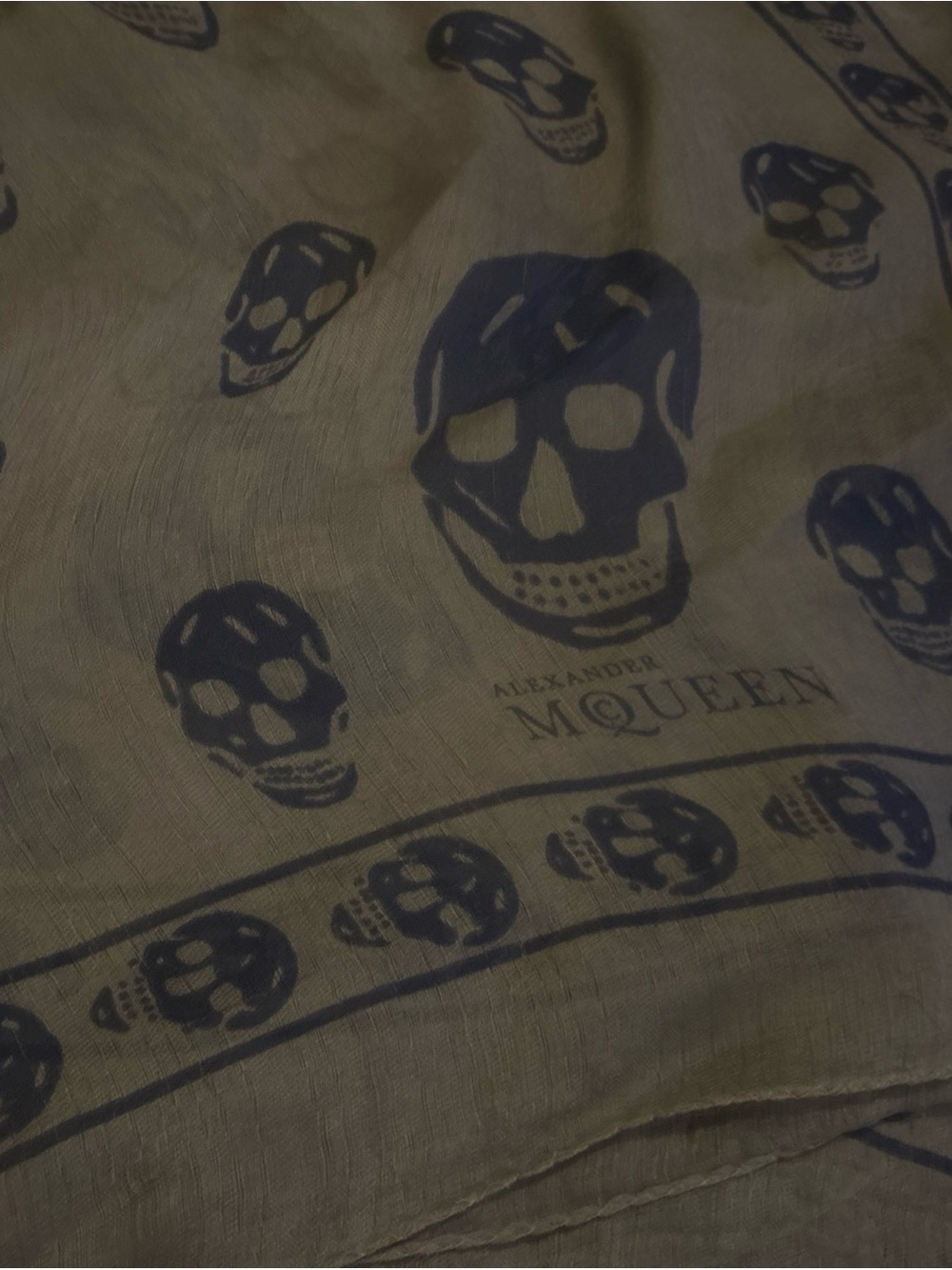 Alexander McQueen Beige Scarf with Navy Skull Motif